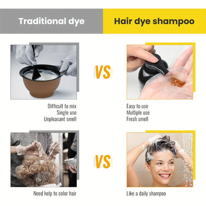 MEIDU Hair Dye Shampoo, 16, 9fl, oz/500ml Unisex Hair Dye Shampoo, Long-lasting 3-in-1 Hair Dye, Wash Hair + Dye Hair, Efficient Coverage Of White Hair, Contains Ginseng, Ginger, Black Sesame And Other Hair Care Extracts, Sui