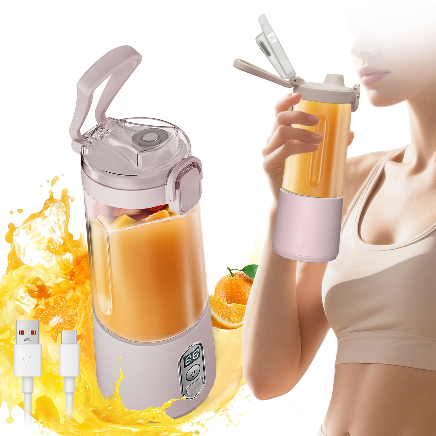USB Rechargeable Portable Blender with Digital Timer Display, 10-Cup Capacity, Detachable & Easy-Clean Design for Smoothies, Juices, Protein Shakes - Ideal for Gym, Travel, Home Use, Smoothie Blender Portable, Juice Preparati