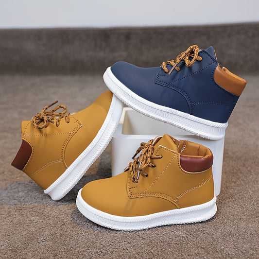 Kids' All-Season Sneakers - Non-Slip Cushioned midsole, Easy Lace-Up Closure, PU Upper & Rubber Sole - Toddler to Preteen Shoes for Boys & Girls - School, Sports, Hiking, Everyday - Available in Navy/, Mustard-Yellow & Brown