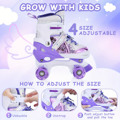 Lixada Adjustable Roller Skates, Non-Slip Wheels, Lightweight Design For Beginners & Training, Purple & White, Size M, EU 32-36