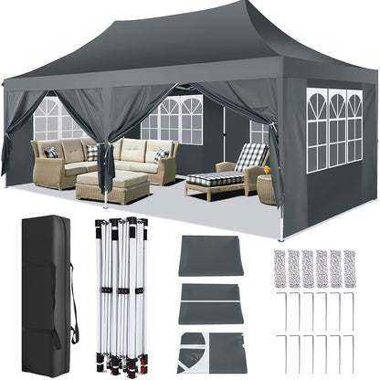 3x6m/3.05x3.05m Pop-up Tent With 6 Removable Side Walls Or 4 Removable Side Walls, With/without Sandbags, Style Optional, Suitable For Party Weddings, Garden Pavilion For Beach Wedding Camping Instant Awning, Upgraded Roof, W