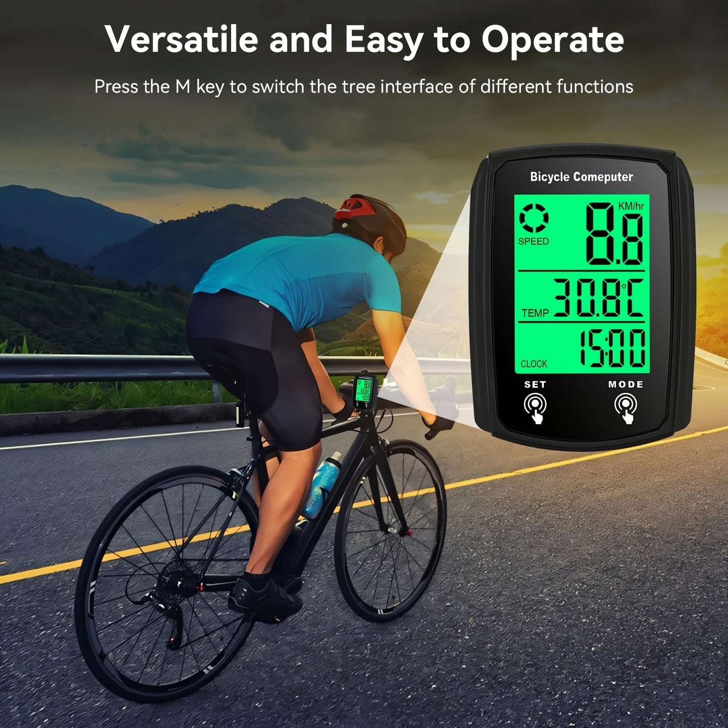 Oein Bike Computer Wired, Bicycle Odometer Wired MPH KM/H, Bike Speedometer Bike Odometer with Touch Sensor Switch, Big Digital LCD Screen, Automatic Wake-u