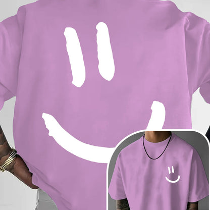 Men'S Casual Crew Neck T-Shirt with Happy Face Print | Comfortable & Breathable | Summer Streetwear and Everyday Tee | Versatile Short Sleeve Top | Lightweight Fabric