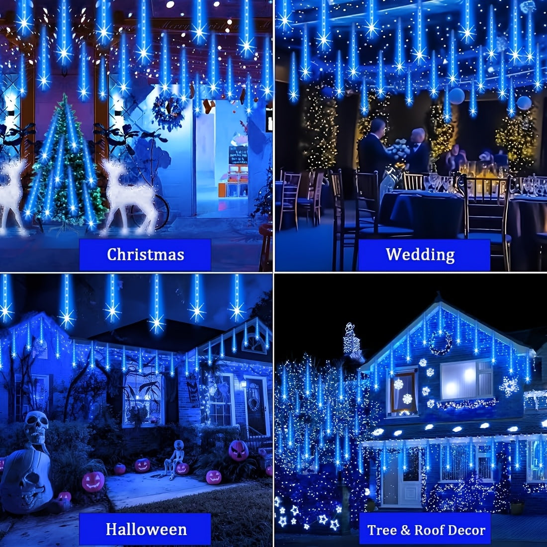 Loyyz Solar-Powered Meteor Shower Lights Outdoor - Meteor Shower Effect Garden Decorations with Solar Panel, IPX4 High Quality, for Wedding, Easter, Ramadan, Patio, Tree, Roof - Energy-Efficient LED String Lights, Out Side So