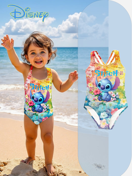 Random Pattern Stitch Hawaiian Print Swimsuit, Suitable for Pool, Beach Party, Water Sports Girls' Clothing