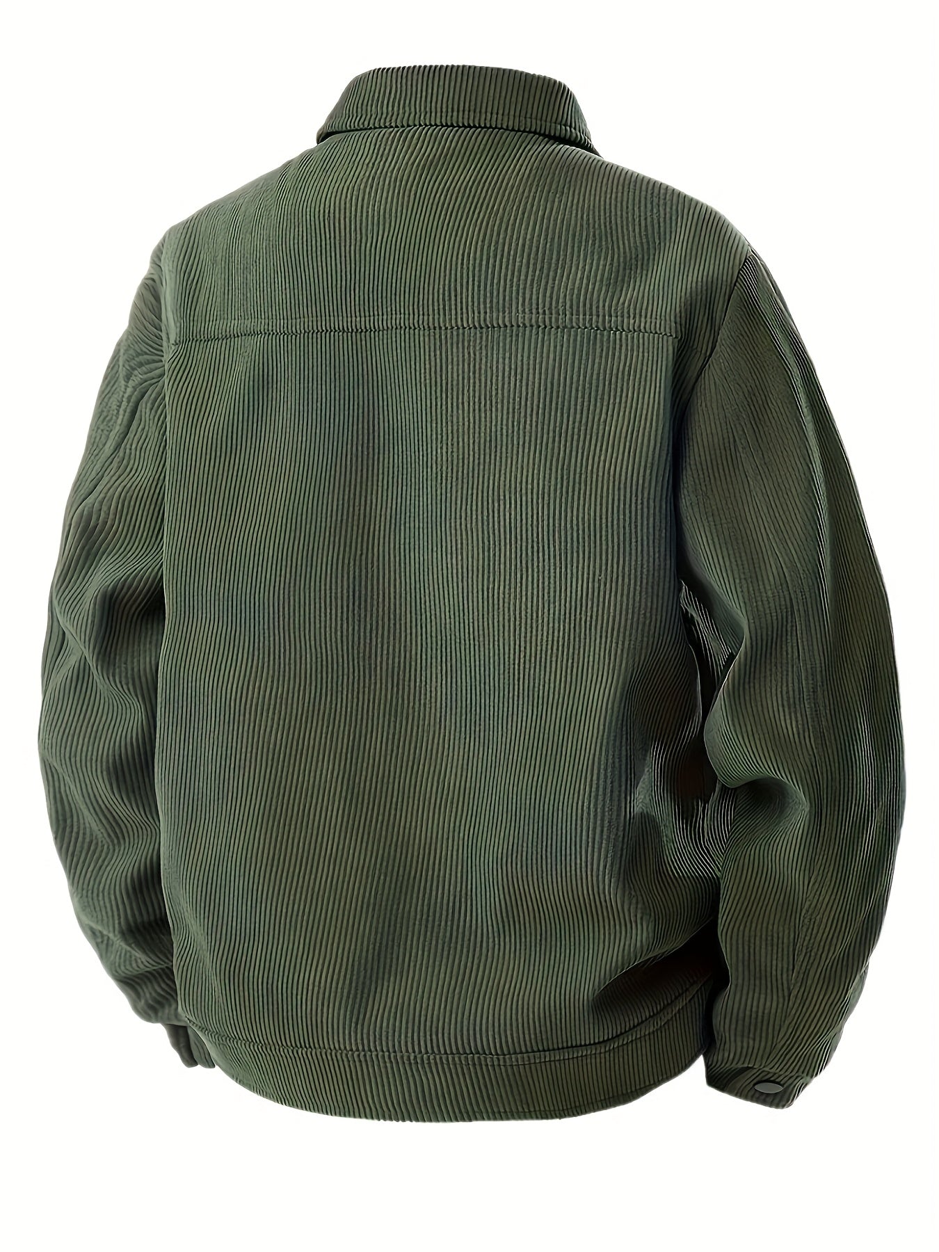 Men'S Plus Size Corduroy Bomber Jacket - Casual Workwear with Snap Buttons, Flap Pockets, and Polyester Lining - Machine Washable, Autumn & Spring Fashion, Casual Outerwear | Casual Jacket | Polyester Lining Jacket