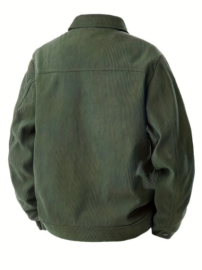 Men'S Plus Size Corduroy Bomber Jacket - Casual Workwear with Snap Buttons, Flap Pockets, and Polyester Lining - Machine Washable, Autumn & Spring Fashion, Casual Outerwear | Casual Jacket | Polyester Lining Jacket