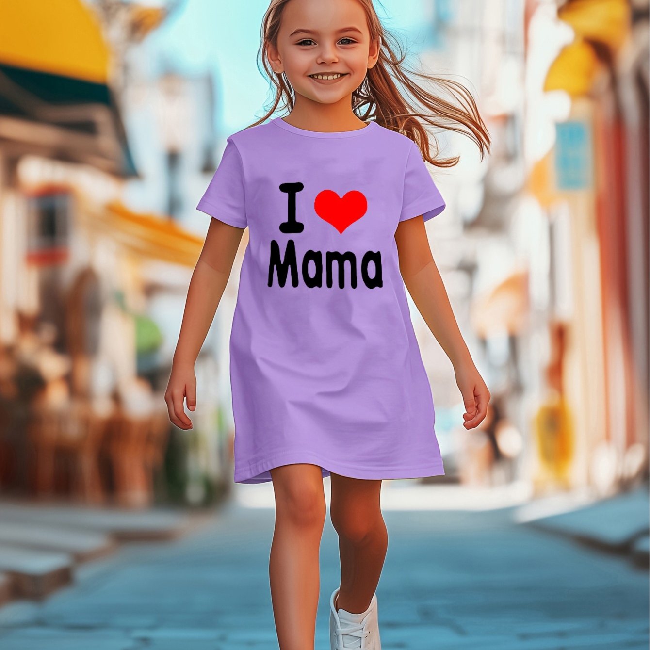Mother'S Day Gift | "I Love Mama" Red Heart Print Short Sleeve Dress - Casual, Breathable, and Comfortable Polyester Knit, Perfect for Spring/Summer, Mother'S Day Dress | Love Heart Pattern | Comfortable Fit, Mothers Day Dres