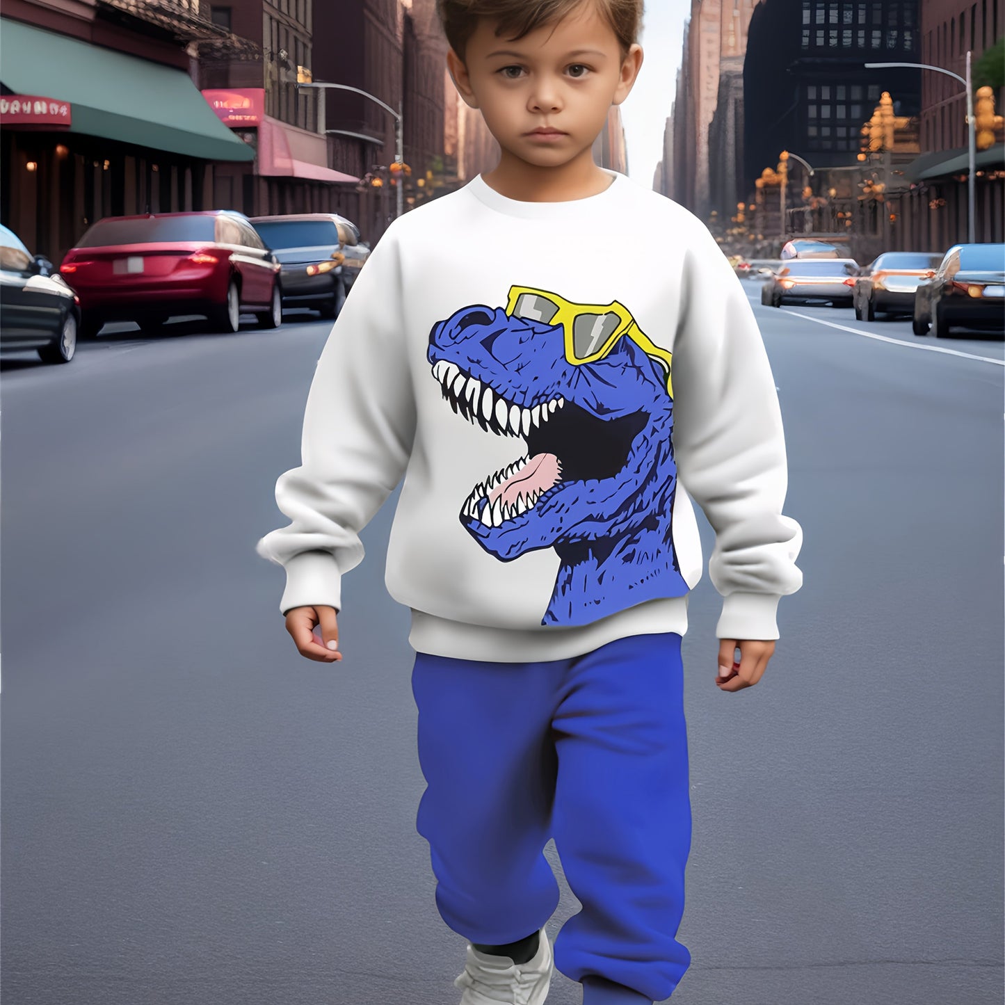 2pcs boys' casual sweatshirt and pants set with cool dinosaur print, perfect for autumn and winter seasons. Ideal as a gift or for leisure, sports, and vacation activities. Suitable for outdoor wear, Perfect for Outdoor