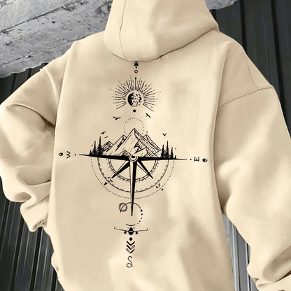 Men'S Autumn Winter for Galaxy Print Hooded Sweatshirt, French Terry Fleece, Polyester, Non-Stretch Knit Fabric, Loose Fit with Pocket Detail, Casual Sports Style Hooded Pullover
