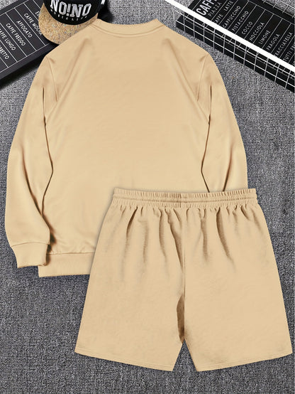 My Future Is Not Just A Dream Print Men's 2Pcs Outfits Casual Crew Neck Long Sleeve Sweatshirt & Short Set For Winter Fall Men's Clothing