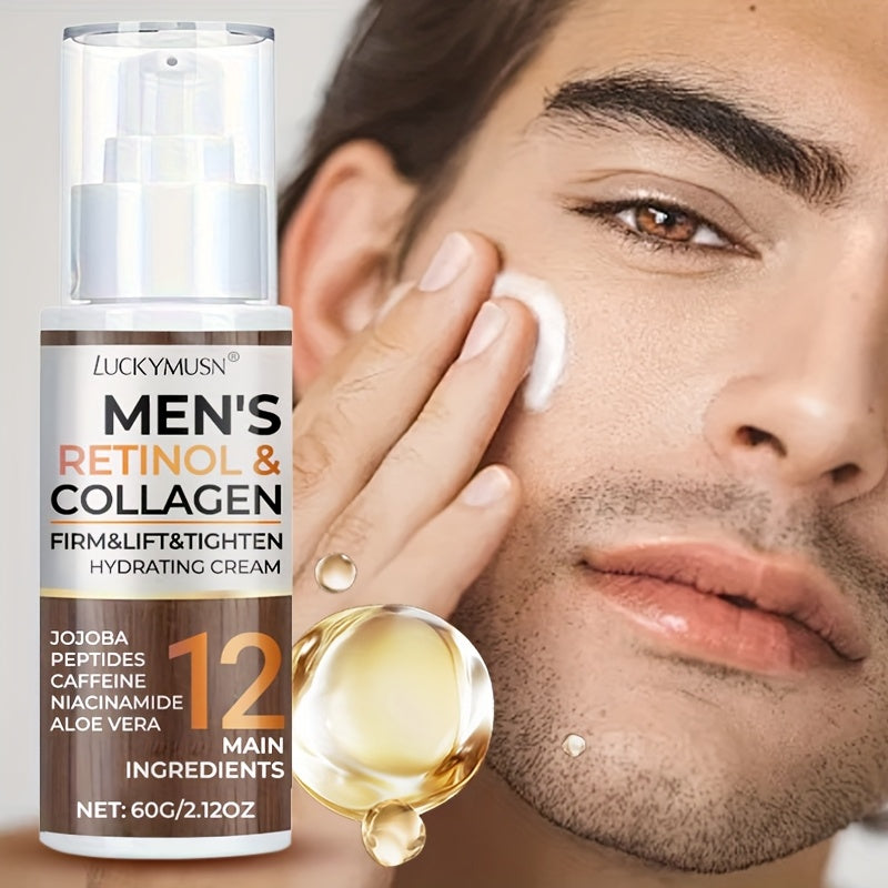 60g Men's Retinol Collagen Moisturizer with Hyaluronic Acid and Caffeine Peptides Niacinamide Jojoba Oil Firms and lifts, smooths sagging Light Beige, leaves Light Beige looking radiant, alcohol-free, suitable for all Light B