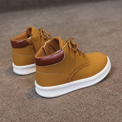 Kids' All-Season Sneakers - Non-Slip Cushioned midsole, Easy Lace-Up Closure, PU Upper & Rubber Sole - Toddler to Preteen Shoes for Boys & Girls - School, Sports, Hiking, Everyday - Available in Navy/, Mustard-Yellow & Brown