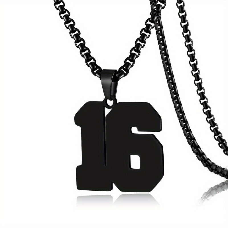 0-19 Men Athletes Number Pendant Necklace Stainless Steel Sports Number Pendant Long Chain Necklaces for Boys Baseball/Basketball/Football Team Jewelry Gifts