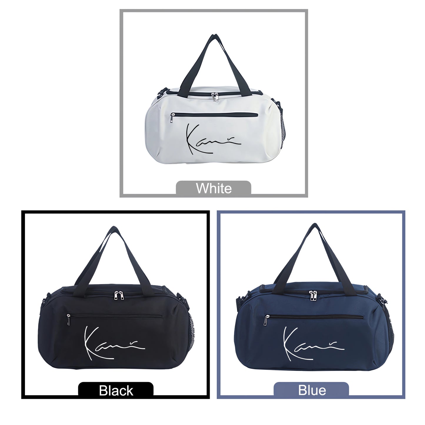 Karl Kani KK Signature Letter Print Duffel Bag, Athletic Carryall, Large Capacity Lightweight Sports Bag with Reinforced Grab Handles, Machine Washable Oxford Fabric for Yoga, Fitness Training, handbag for teenager