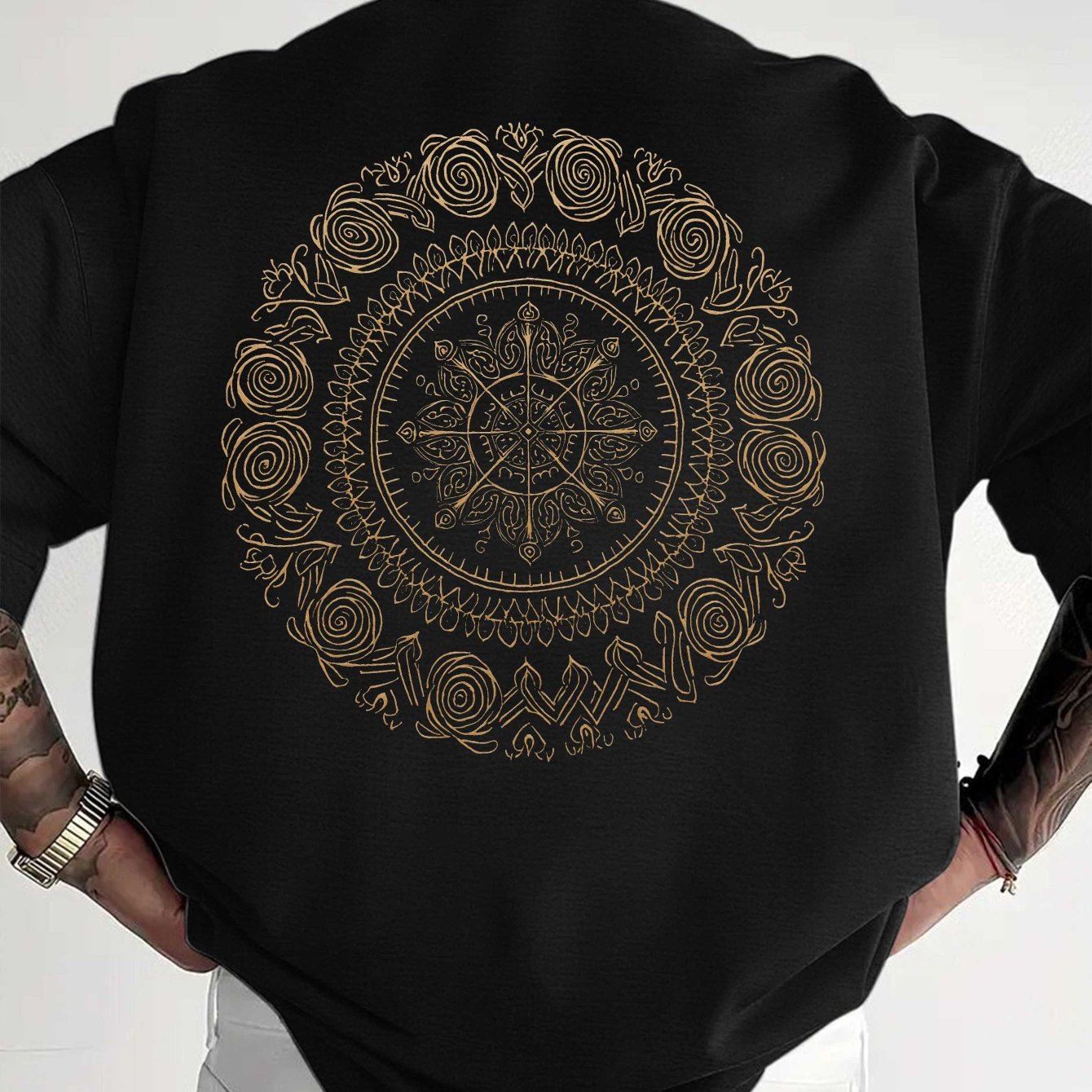 Men'S Golden Mandala Graphic T-Shirt - Breathable Moisture-Wicking Short Sleeve Tee for Summer, Casual Comfort Fit with Intricate Design, Summer Casual Wear | Mandala Print Top | Comfortable Fit Shirt