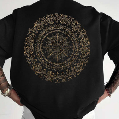 Men'S Golden Mandala Graphic T-Shirt - Breathable Moisture-Wicking Short Sleeve Tee for Summer, Casual Comfort Fit with Intricate Design, Summer Casual Wear | Mandala Print Top | Comfortable Fit Shirt