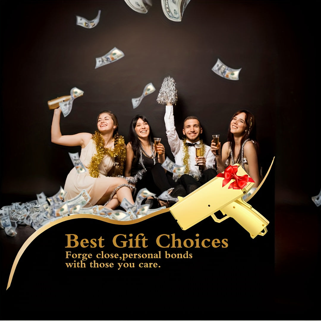 Golden Money Gun | Cash Sprayer Party Prop, Rain of Money Spray Gun for Games and Movies, Portable Plastic Cash Machine – Perfect for Weddings, Birthdays, New Year Celebrations & Carnivals. No Power Needed, Safe and Conveni