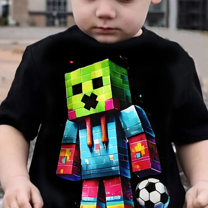 Children's Cartoon Fun Graphic T-Shirt Summer Boys' Novel Cool Casual Holiday Trendy Round Neck Short Sleeve Shirt Clothing