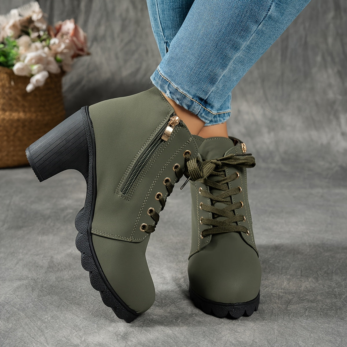 MagiMoBo Women'S Mid-Heel Ankle Boots with Side Zipper - Comfortable Faux Cover, Decorative Buckle Design, All-Season Versatile Casual Shoes for Casual Attire, Chunky Heel, Versatile Ankle Boots | Decorative Buckle Boots | Sy