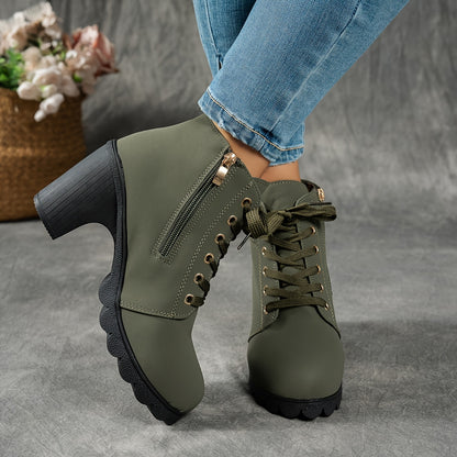 MagiMoBo Women'S Mid-Heel Ankle Boots with Side Zipper - Comfortable Faux Cover, Decorative Buckle Design, All-Season Versatile Casual Shoes for Casual Attire, Chunky Heel, Versatile Ankle Boots | Decorative Buckle Boots | Sy