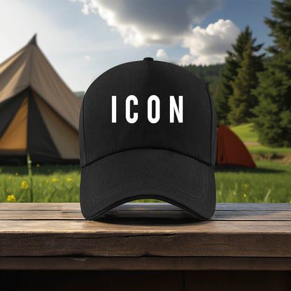 Adjustable Canvas Baseball Cap with "ICON" Print - Lightweight, Casual Style for Men and Women, Polyester, Perfect for Outdoor Activities, Sun Protection Cap|Bold Graphic Cap|Durable