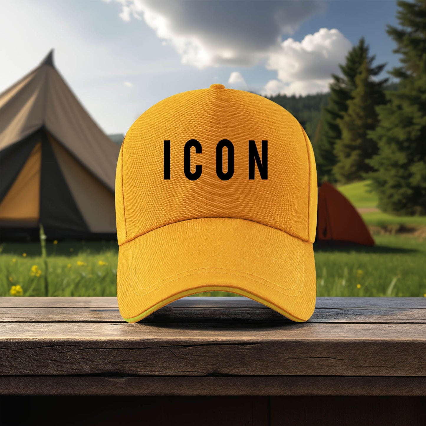Adjustable Canvas Baseball Cap with "ICON" Print - Lightweight, Casual Style for Men and Women, Polyester, Perfect for Outdoor Activities, Sun Protection Cap|Bold Graphic Cap|Durable
