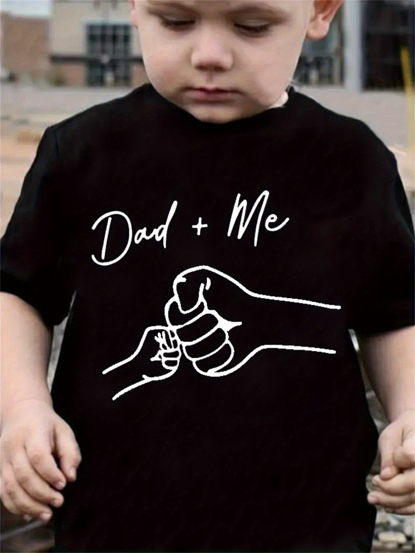 Dad+Me" Matching Father-Son T-Shirts - Boys' Casual Crew Neck Tee with Cartoon Handprint Design, Soft Breathable Fabric, Regular Fit for Spring Summer Fall, Cute T Shirts, Everyday Outfit, Trendy Graphic Tee, Comfortable Mate