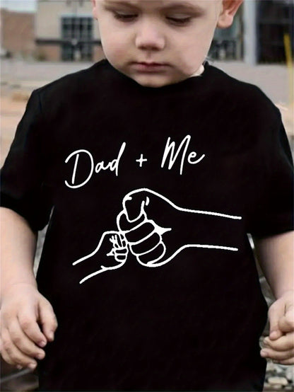 Dad+Me" Matching Father-Son T-Shirts - Boys' Casual Crew Neck Tee with Cartoon Handprint Design, Soft Breathable Fabric, Regular Fit for Spring Summer Fall, Cute T Shirts, Everyday Outfit, Trendy Graphic Tee, Comfortable Mate