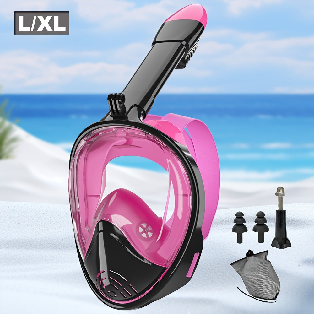 Full Face Silicone Snorkeling Mask, Large Frame Full Dry Panoramic Snorkel Mask with Camera Holder, Anti-Fog Swimming Goggles Swim Glasses Set for Adults