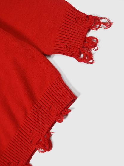 Cozy Men'S Red Heart Knit Sweater - Warm, Comfortable Loose Fit Pullover for Fall/Winter, Casual Crew Neck, Medium Stretch, Viscose Material