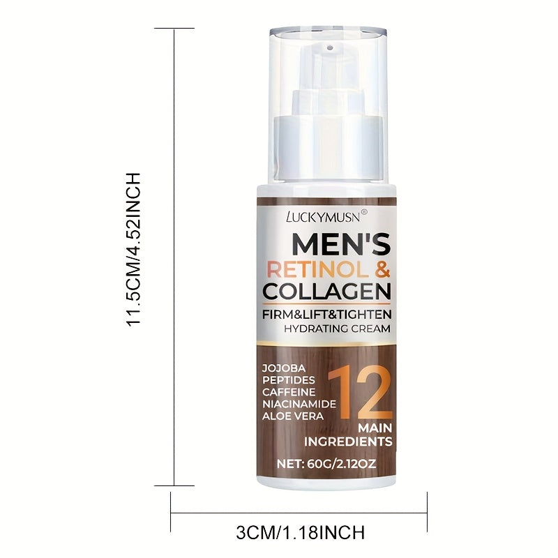 60g Men's Retinol Collagen Moisturizer with Hyaluronic Acid and Caffeine Peptides Niacinamide Jojoba Oil Firms and lifts, smooths sagging Light Beige, leaves Light Beige looking radiant, alcohol-free, suitable for all Light B
