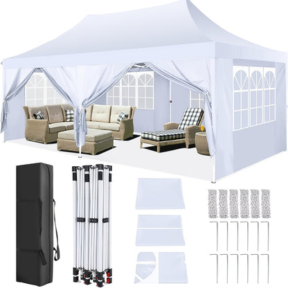 3x6m/3.05x3.05m Pop-up Tent With 6 Removable Side Walls Or 4 Removable Side Walls, With/without Sandbags, Style Optional, Suitable For Party Weddings, Garden Pavilion For Beach Wedding Camping Instant Awning, Upgraded Roof, W