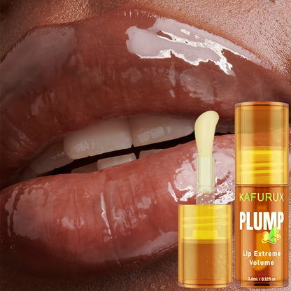 KAFURUX PLUMP Lip Oil, High Hydration Moisturizer, Natural Ginger Scent, All Skin Types, High Shine Finish, Liquid Form, 3ml/0.1oz
