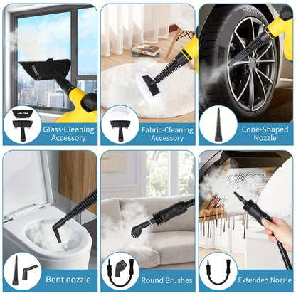 ESUPER Handheld Pressurized Steam Cleaner - 600W 220-240V Multi-Surface Steamer with 3 Brush Heads, 2 Nozzles & 2 Attachments for Home, Car, Upholstery, Grout - Ergonomic Design, Durable ABS Resin, European Plug, 350ml Capaci