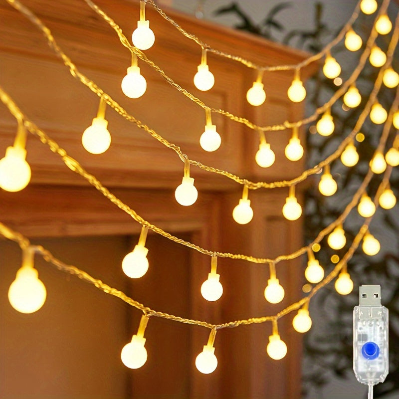 1pc USB-Powered 8 Lighting Modes Ball String Lights - Energy-Efficient, Touch Control, Ideal for Home Decor, Parties, Weddings, Ramadan & Eid al Fitr, Bedroom Wall Decor, Party Lighting | Elegant Lighting | USB Powered Lights