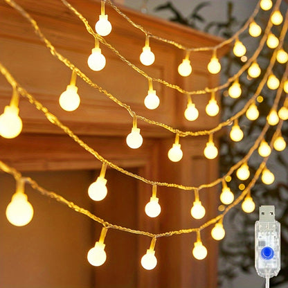 1pc USB-Powered 8 Lighting Modes Ball String Lights - Energy-Efficient, Touch Control, Ideal for Home Decor, Parties, Weddings, Ramadan & Eid al Fitr, Bedroom Wall Decor, Party Lighting | Elegant Lighting | USB Powered Lights