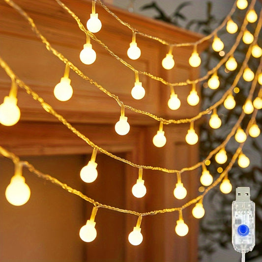 1pc USB-Powered 8 Lighting Modes Ball String Lights - Energy-Efficient, Touch Control, Ideal for Home Decor, Parties, Weddings, Ramadan & Eid al Fitr, Bedroom Wall Decor, Party Lighting | Elegant Lighting | USB Powered Lights