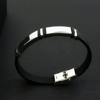 1pc Men'S Stainless Steel Adjustable Cuff Bracelet, Gunmetal Black Plating, Casual Style, Fashion Accessory, with Silicone Lining for Jewelry Gift
