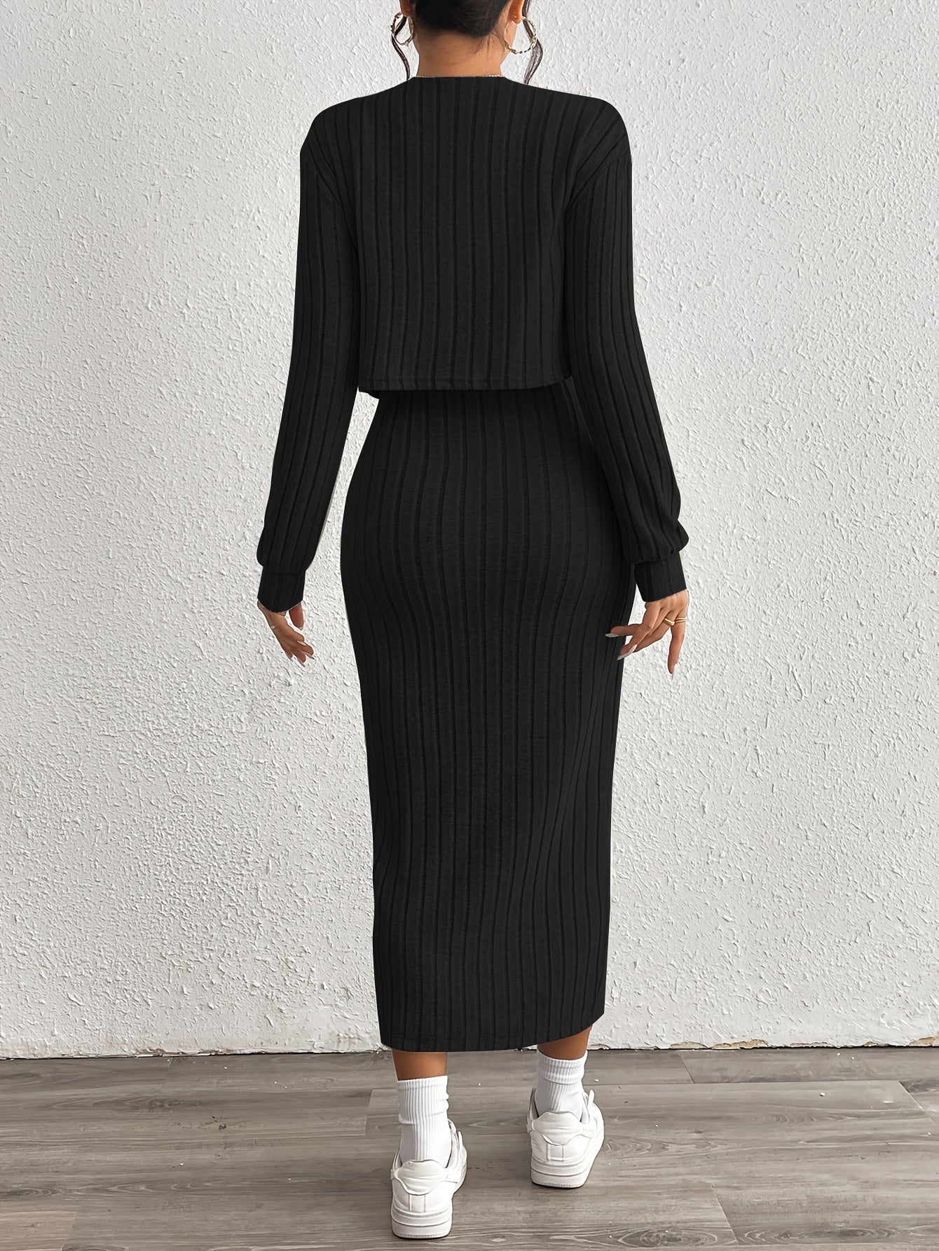 Simple y Fleece Two-Piece Dress and Jacket Set
