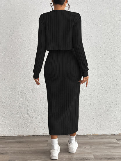 Simple y Fleece Two-Piece Dress and Jacket Set