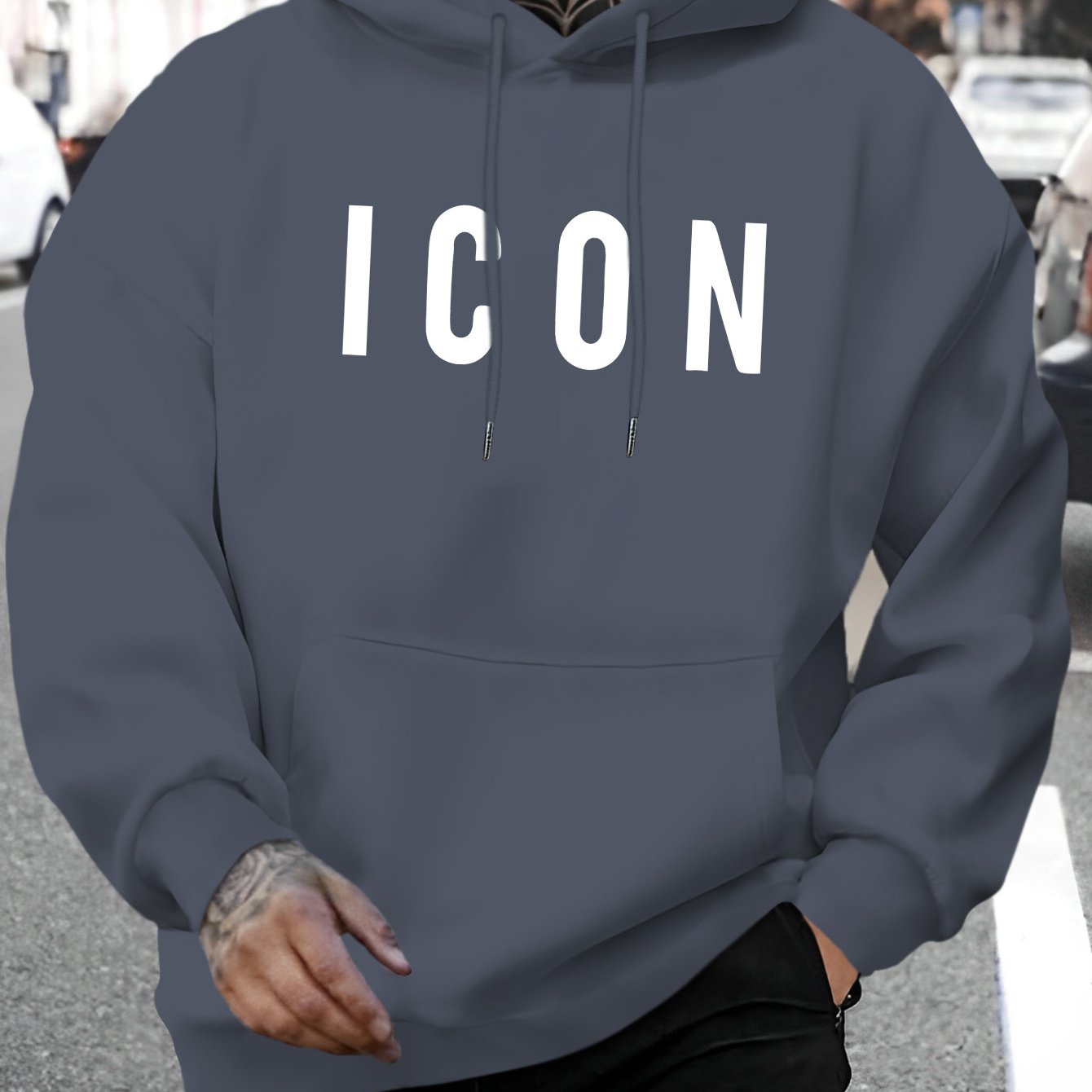 Men'S Casual Hoodie with Iconic Print - Stylish Pullover with Kangaroo Pocket, Stretch Fabric, Machine Washable - Perfect for Spring & Fall, Polyester Blend, Casual Wear Hoodie|Hooded Sweatshirt|Stretch Fabric Hoodie