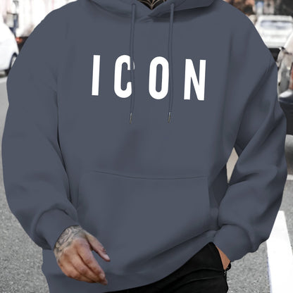Men'S Casual Hoodie with Iconic Print - Stylish Pullover with Kangaroo Pocket, Stretch Fabric, Machine Washable - Perfect for Spring & Fall, Polyester Blend, Casual Wear Hoodie|Hooded Sweatshirt|Stretch Fabric Hoodie