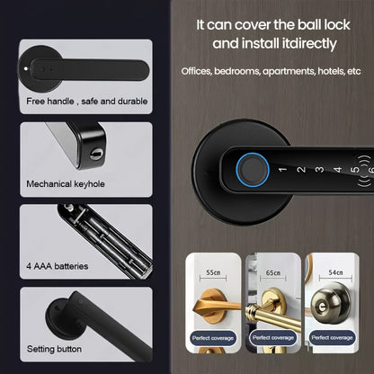 1pc Smart Door Lock with 5 Unlocking Methods (Fingerprint/Password/Card/Key/IC/APP) - Wireless Enabled, Anti-Peeping Sensing, Mechanical Key Backup, Real-Time Status & Unlock Record, Emergency Battery Backup (4 AAA Not Includ