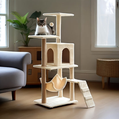 Multi-Level Cat Tree Tower with Scratching Posts, Condo & Swing - Durable Cardboard Cat Furniture with Plush Cushions, Space-Saving Design for Indoor Cats, Easy Assembly, Cat Climbing Tower, Pet Activity Center, Modern Pet Fu