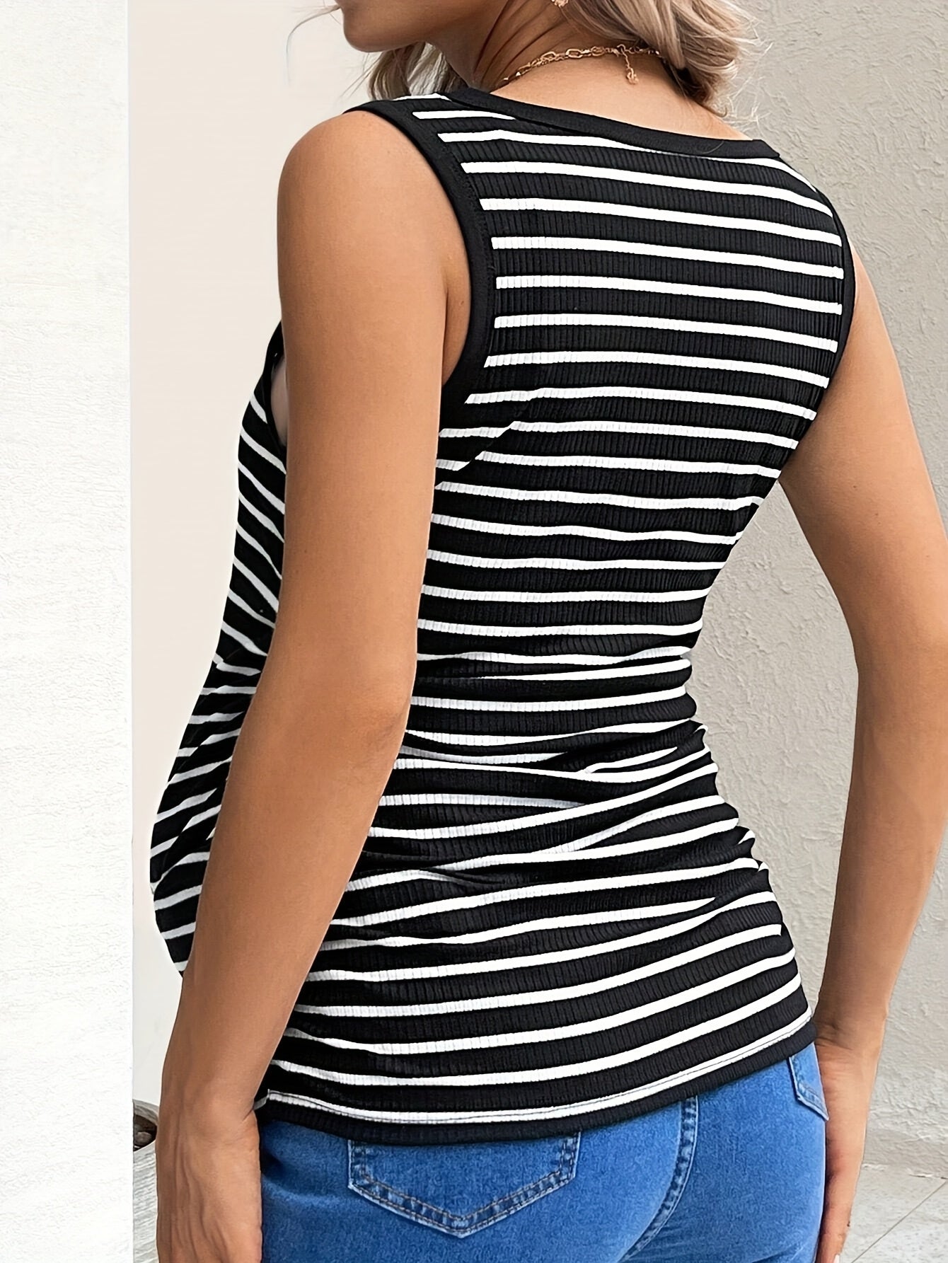 Striped Pleated Fitted Tank Top for Pregnant Women