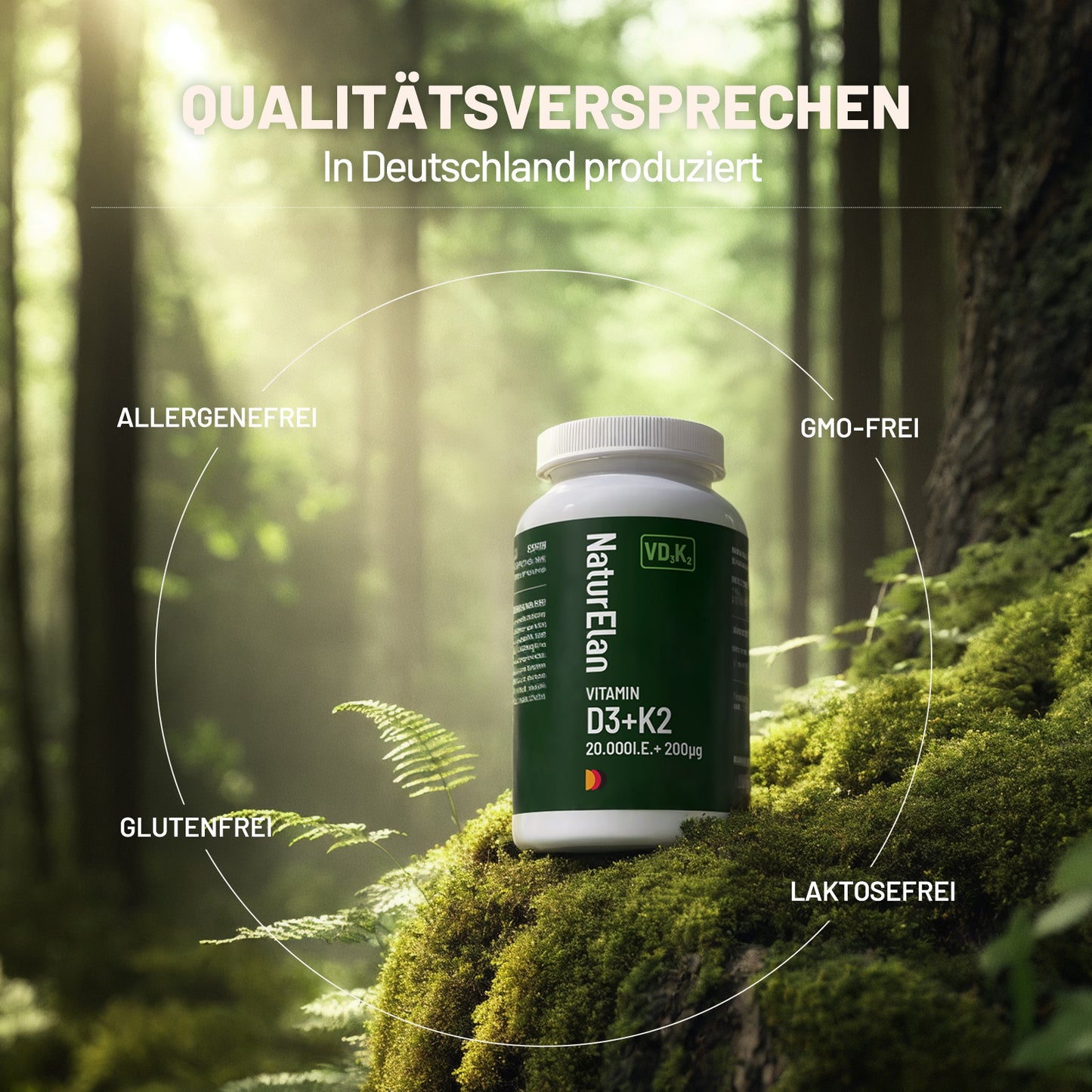 High-dose Vitamin D3 K2 capsules - 20000I.E. + Vitamin K2 MK7 200 mcg per dose, 20 days per capsule, 1000 IU Vitamin D per day, 180 vegetarian capsules, without additives, produced in Germany