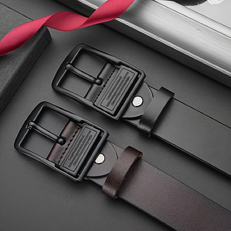 Men's Genuine Leather Belt, Vintage Cowhide Buckle Belt with Double-Ended Shoulder Straps, Business Casual Pants Belt
