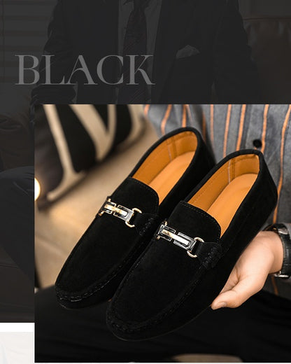 Men'S Slip-On Loafers - Black Faux Casual Shoes with Golden-Tone Buckle Straps, Round Toe & Non-Slip Rubber Sole for All-Season Comfort, Party & Casual Attire, Party Footwear, Sleek Shoe Design, Durable Footwear