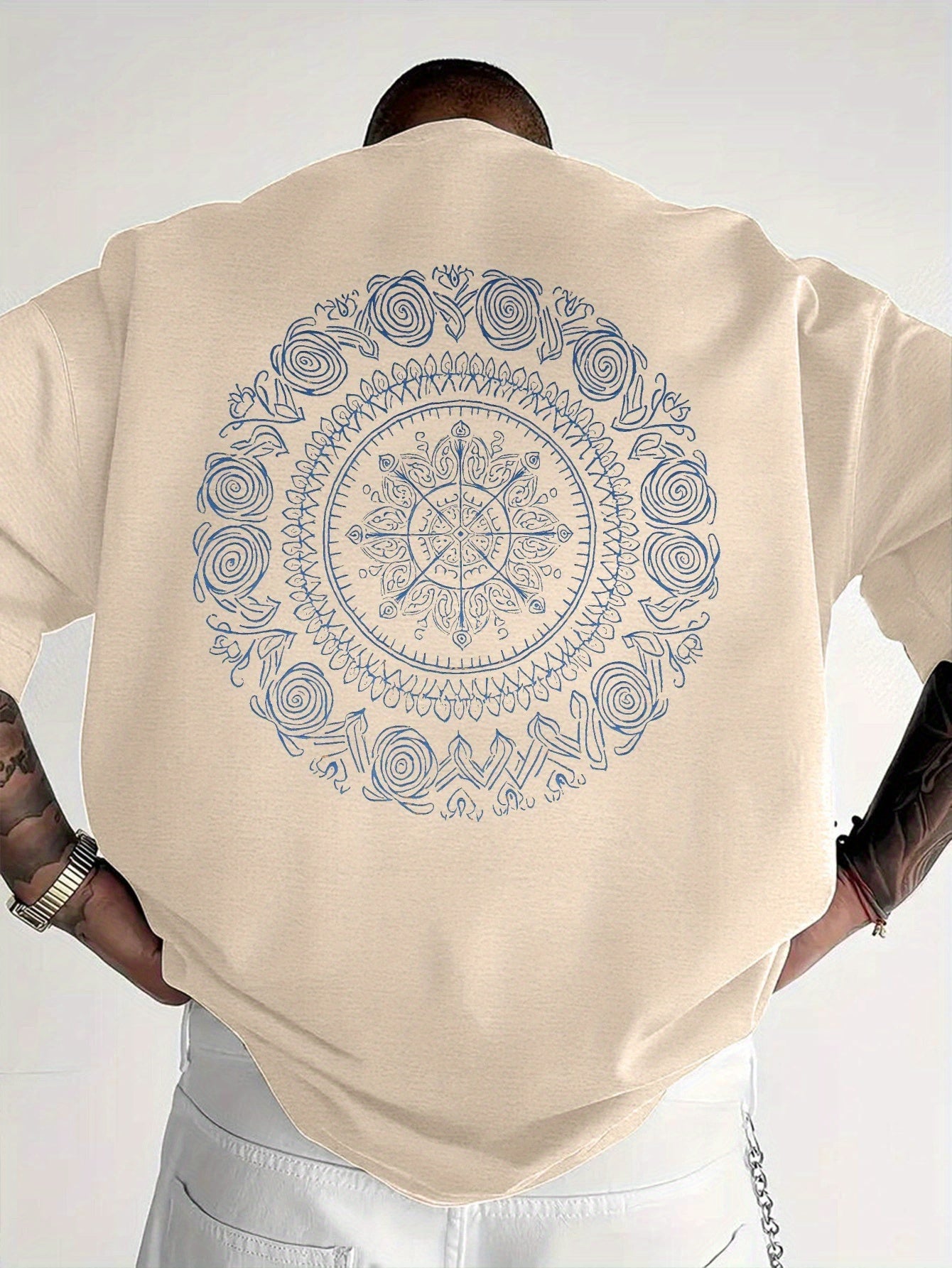 Men'S Golden Mandala Graphic T-Shirt - Breathable Moisture-Wicking Short Sleeve Tee for Summer, Casual Comfort Fit with Intricate Design, Summer Casual Wear | Mandala Print Top | Comfortable Fit Shirt